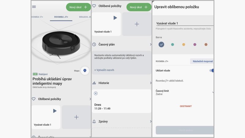 iRobot Roomba j7+ - screenshoty apklikácie iRobot Home