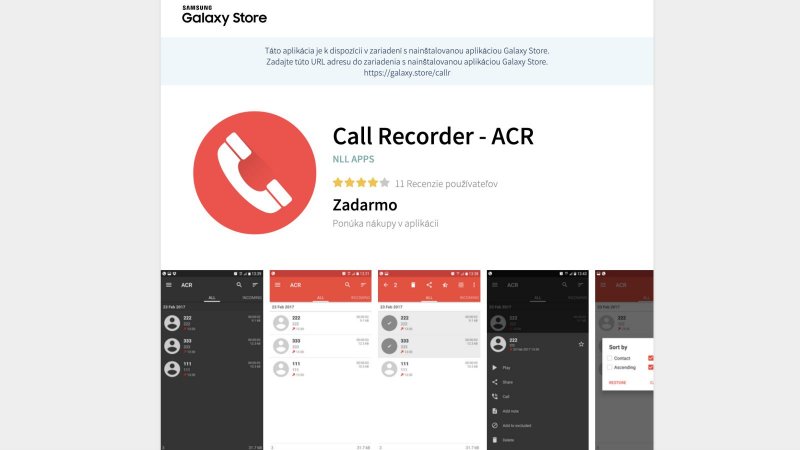 ACR Call Recoreder v Galaxy Store