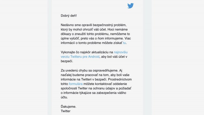 Twitter - oznámenie o bezpečnostnej chybe