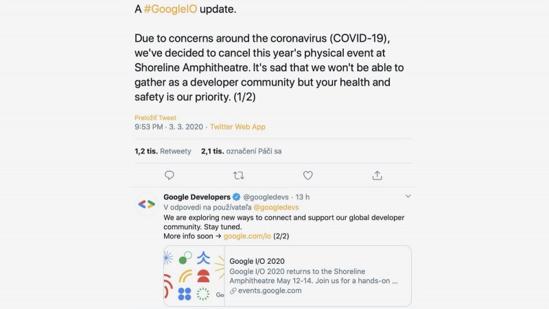 Google I/O 2020 zrušené