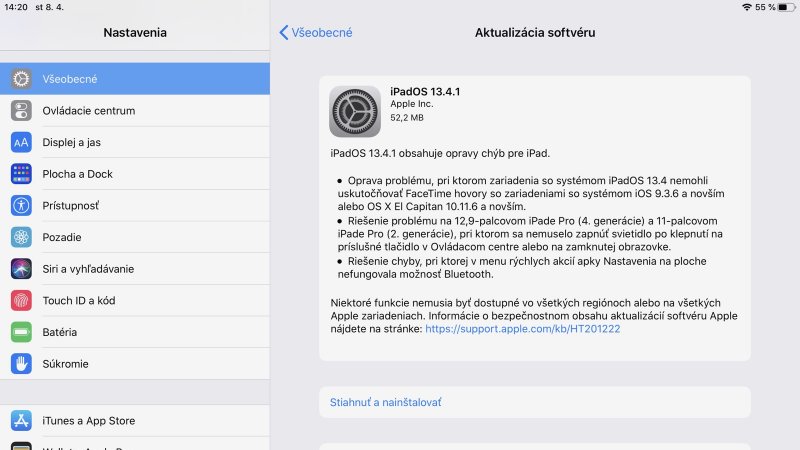 Aktualizácia iPadOS 13.4.1
