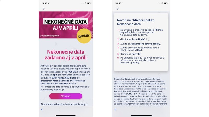 1000 GB balík dát si bezplatne aktivujete v aplikácii Telekomu