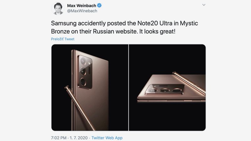 Na ruskom webe Samsungu unikla snímka pripravovaného Galaxy Note 20 Ultra