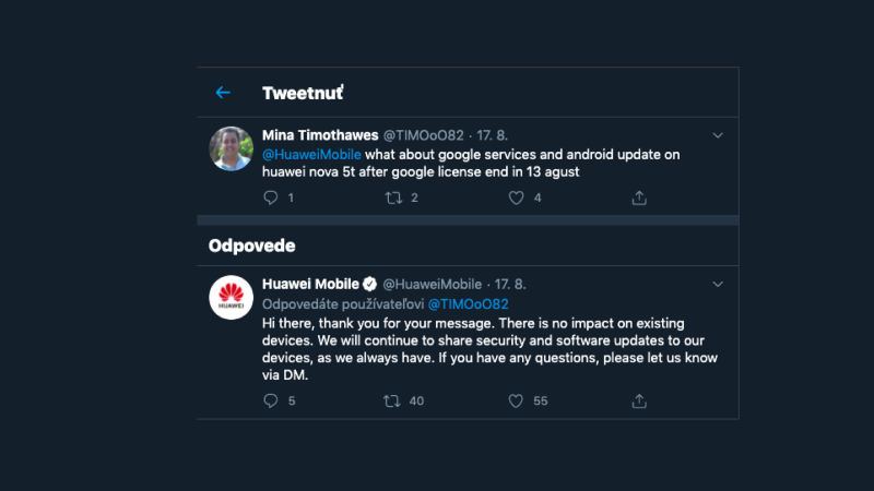 Huawei odpoveď Twitter