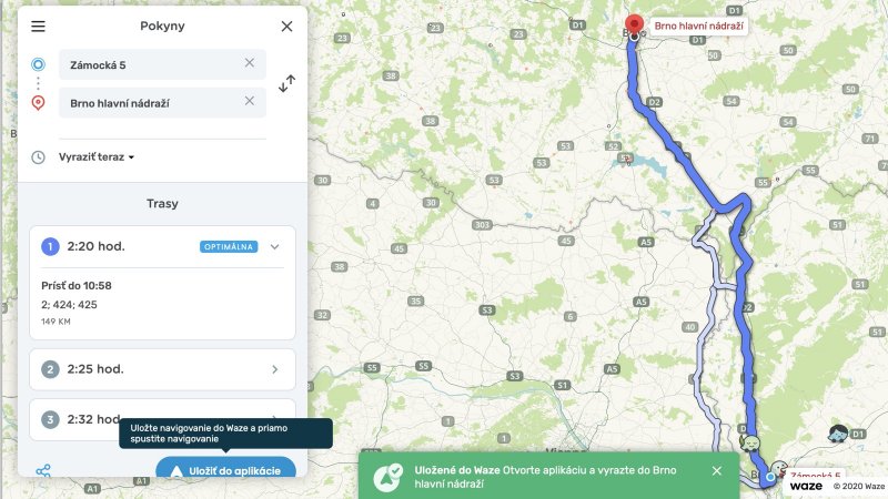 Waze - plánovanie trasy na webe