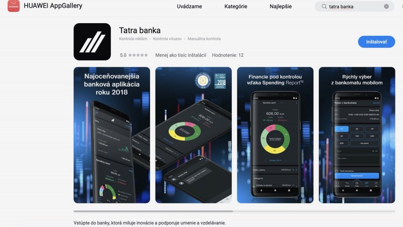V Huawei AppGallery pribudla aplikácia Tatra banky
