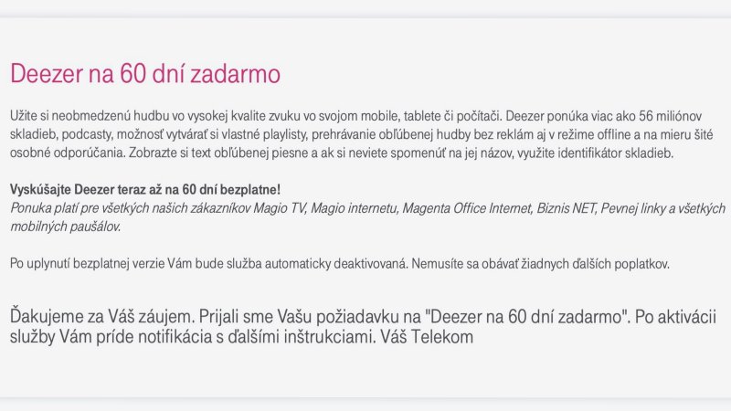 Telekom: Deezer Premium na 60 dní zadarmo