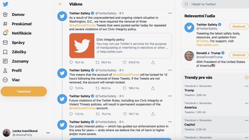 Twitter zablokoval účet Donalda Trumpa