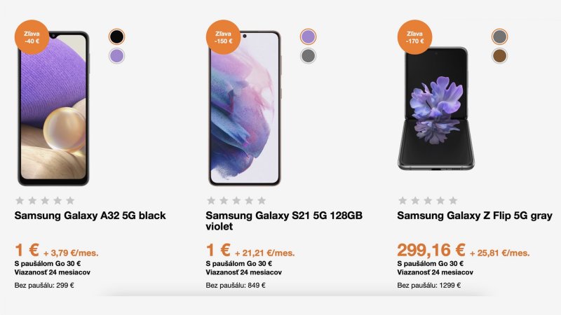 Orange: Päť 5G smartfónov Samsung s nižšou cenou