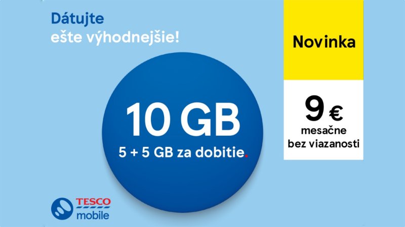 Tesco mobile: 10 GB dát za 9 eur mesačne a nová dátová karta v ponuke
