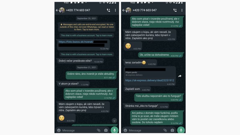 Komunikácia s podvodníkom cez WhatsApp